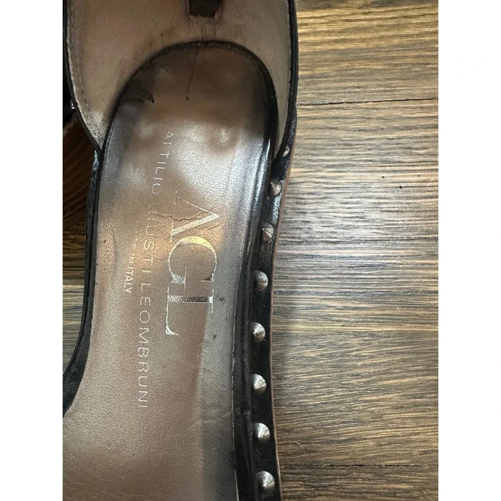 AGL Attilio Giusti Leombruni Black Ankle Strap Studded Sandals Size 37